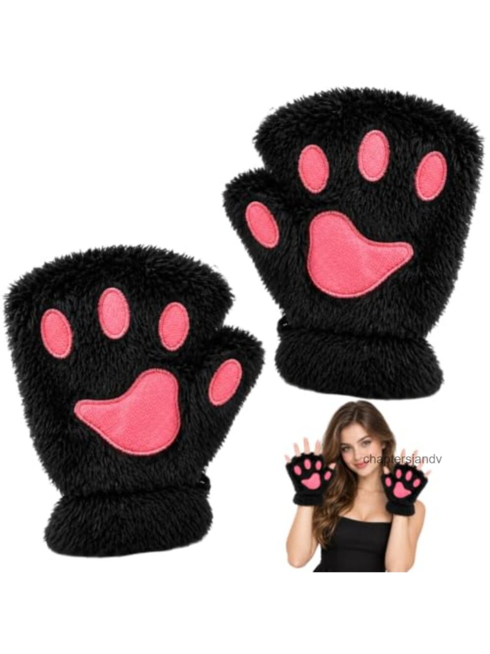 Fingerless Cat Paw Gloves Plush Fleece Cosplay Halloween Costume Accessories